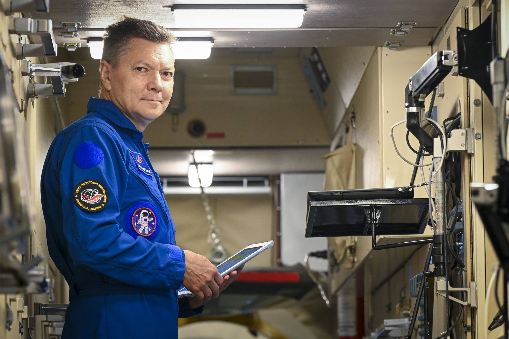 Oleg Kononenko à bord du simulateur du segment russe de l'ISS.