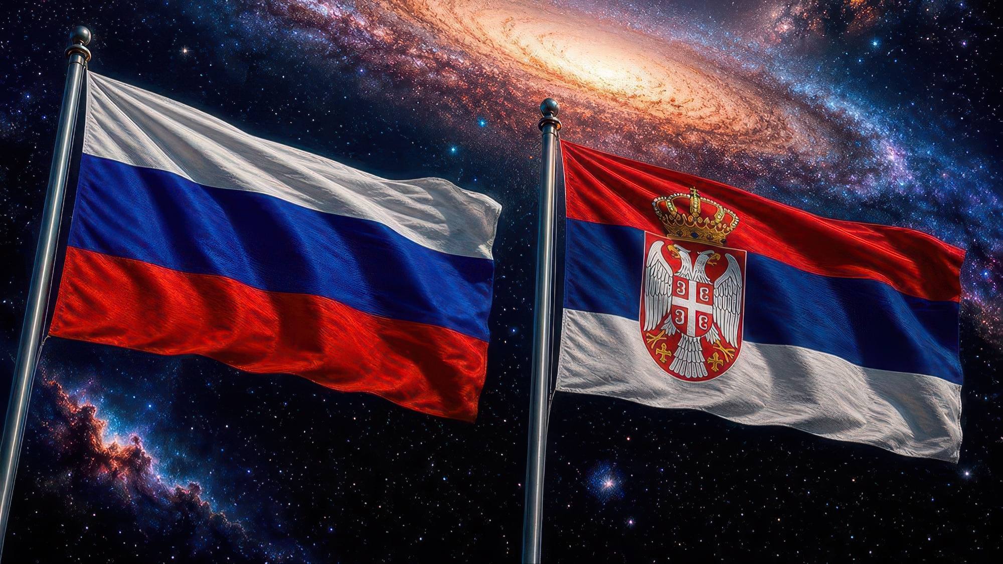 Les drapeaux russe et serbe.